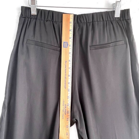 Bebe Pants Womens M Black Satin Wide Leg Cropped Ruffle Hem Boho Lagenlook - Picture 8 of 13